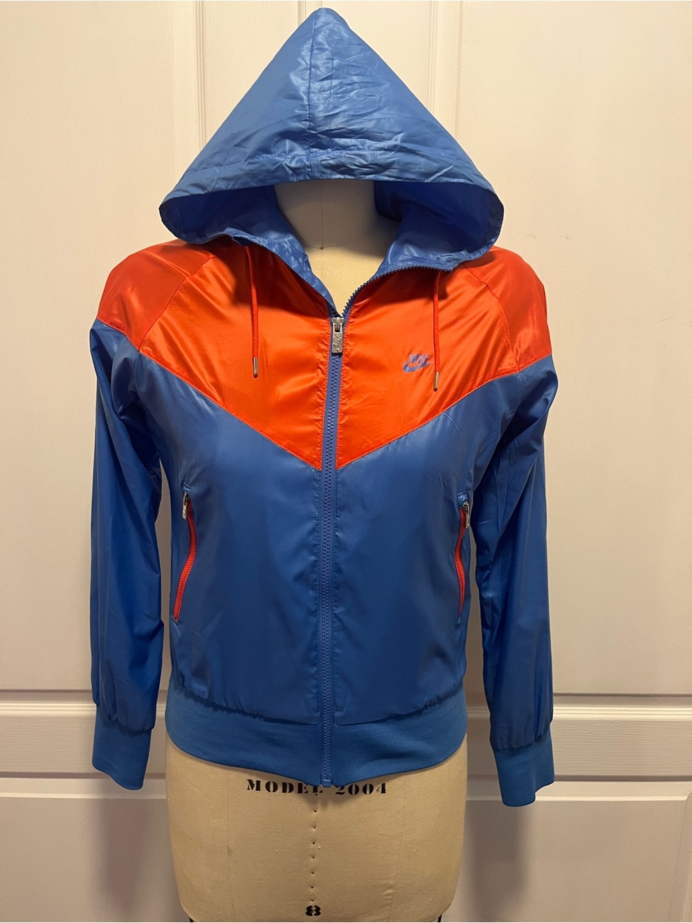 Nike Blue and Orange Hooded Bomber Jacket